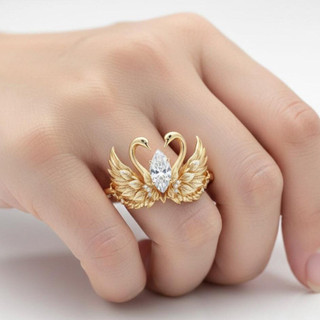Nhẫn nữ thiết kế cánh thiên nga mắt ngựa, phong cách châu Âu-Mỹ, trang trí đầy zirconia