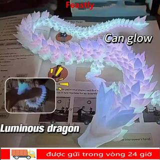 Đồ chơi rồng FEASTLY, Rồng in hình pha lê xoay được, Dạ quang 22 / 30 / 45 / 60cm Quà tặng rồng khớp nối di động đa năng