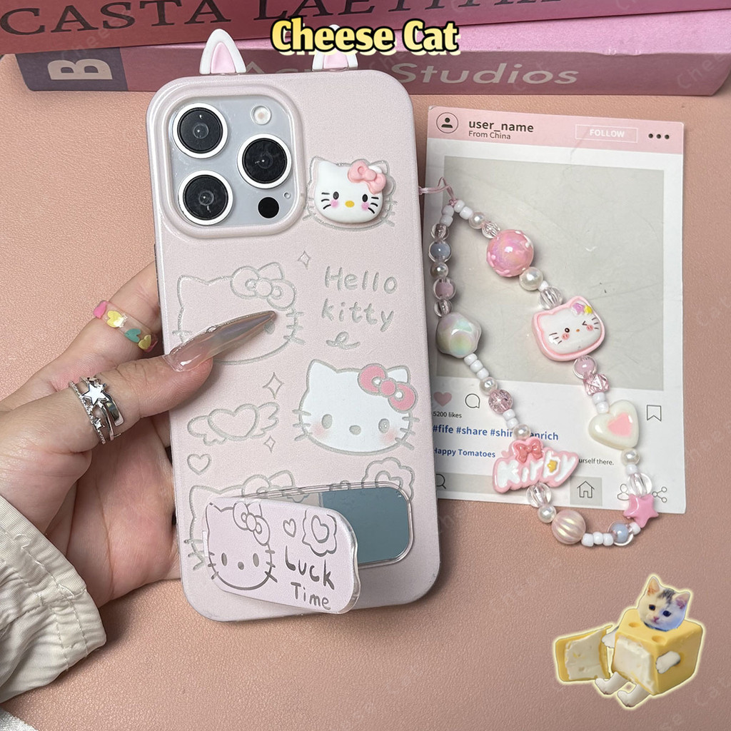 Gương Giá Đỡ Điện Thoại Tai Mèo 3D Kitty Dành Cho iPhone Xs XR 11 12 13 14 15 16 17 Pro Max 16E 7Plus