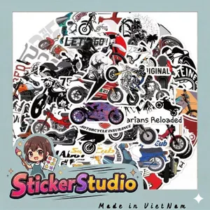 Set 60 Sticker Xe Máy Cổ Điển Chống Nước Dán Laptop Vali Mũ Bảo Hiểm Sổ Tay