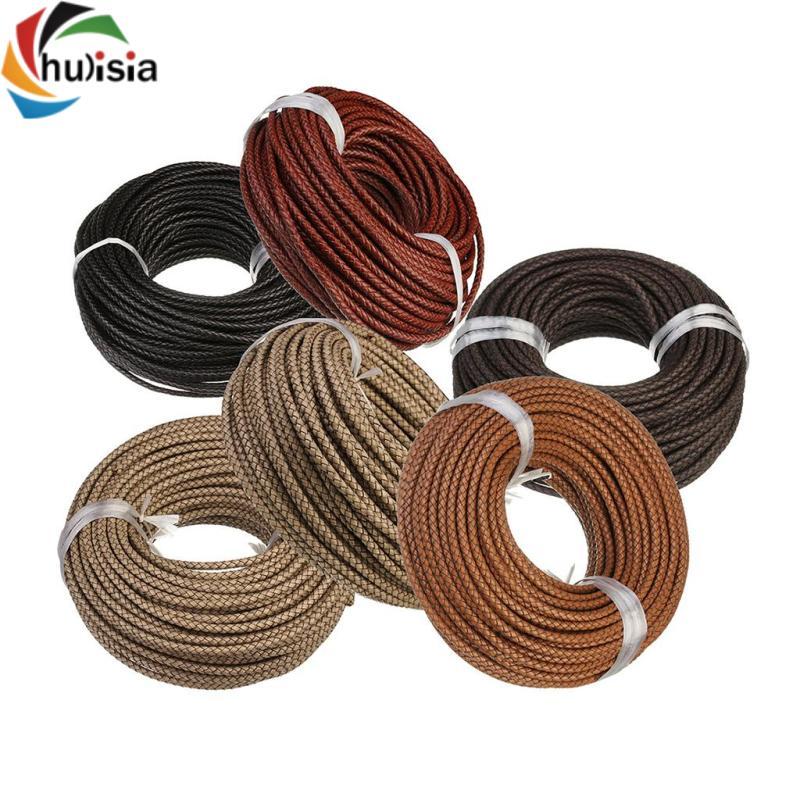 Dây da dệt bện dây da cho vòng tay Vòng cổ thủ công màu đen