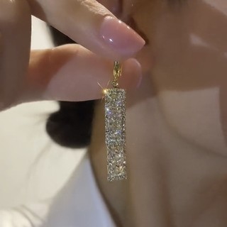 Bông tai hình chữ nhật zircon phong cách mới từ châu Âu và Mỹ
