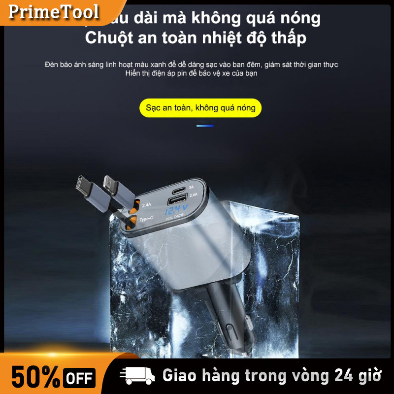 Sạc ô tô 120W，điện áp 12V-24V，Tẩu Sạc Ô Tô，Sạc Xe Hơi，120W，Sạc Nhanh，Màn Hình Hiển Thị，Dây Rút Tự Động