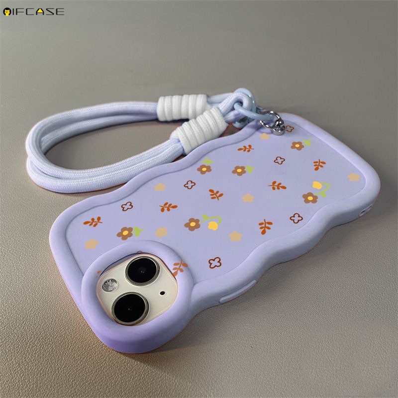Dành Cho Xiaomi 14 Ultra 14T Pro Poco C75 C71 X7 X6 Pro X5 Pro X3 Pro NFC X2 Ốp Điện Thoại Có Dây Đeo Sáng Tạo Sóng Nâu Hoa Vàng Mờ Vỏ Mềm