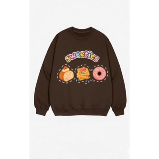 Áo nỉ 2 da form rộng, cổ tròn dành cho nam, nữ in hình bánh ngọt Sweeties oversize