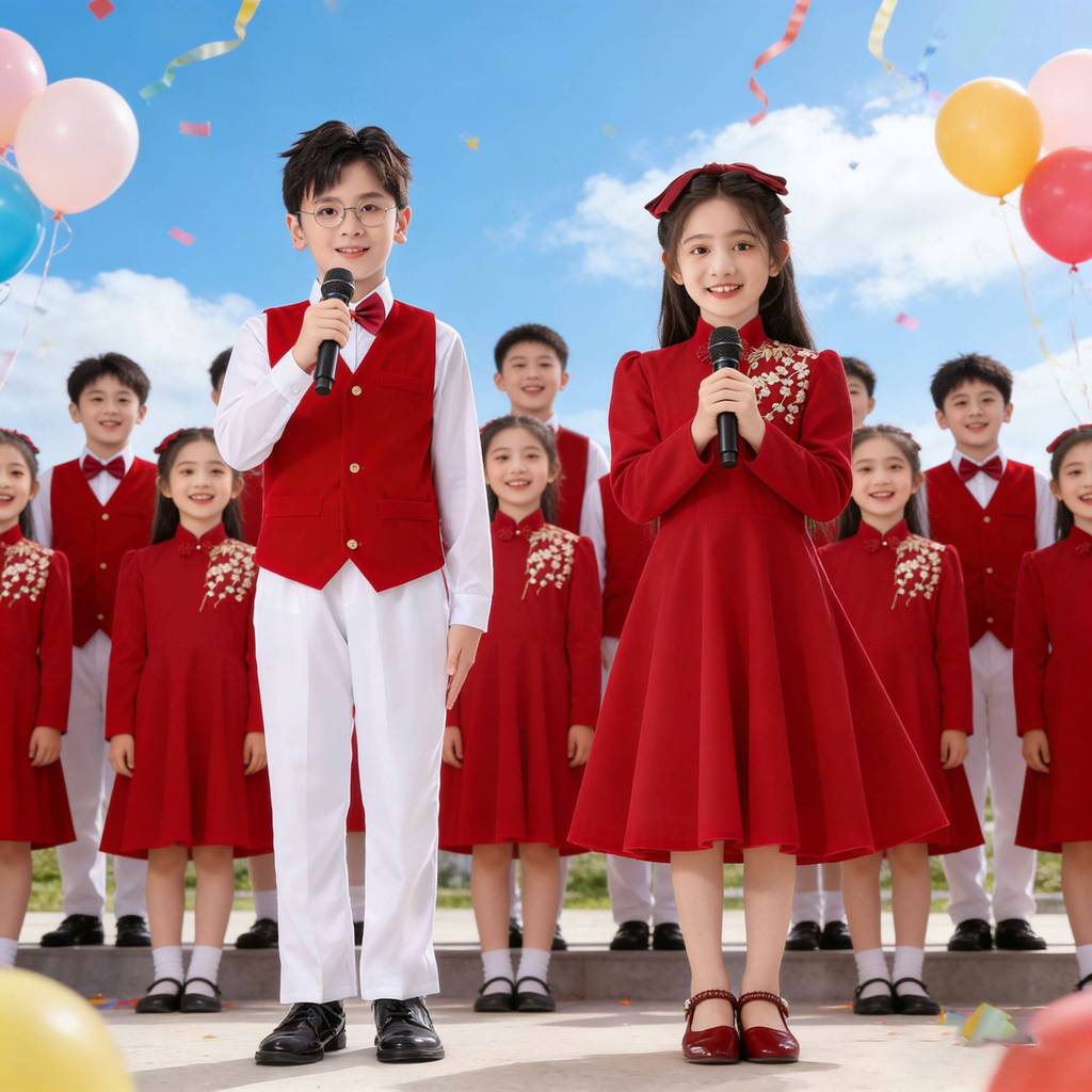 Trẻ Em Trình Diễn Trang Phục Hợp Âm Đỏ Yêu Nước Thơ Hồi Tưởng Học Sinh Tiểu Học Hiệu Suất Nhóm Bài Giảng Hát Tổ Quốc Đầm