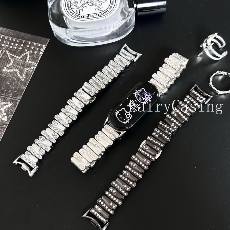 Dây đeo kim loại kim cương phổ biến cho Xiaomi Band 10 9 8 7 6 5 4 3 Vòng đeo tay bằng thép không gỉ cho dây đeo cổ tay Xiaomi Band 10 NFC