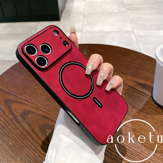 Ốp điện thoại iPhone 17 sạc từ tính bằng da cừu mờ với tất cả các ống kính, ốp điện thoại 16promax, họa tiết da 15pro, ốp bảo vệ chống rơi 14 / 13 / 12 / 11