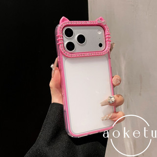 Tai mèo dát kim cương (Bánh mì hình tai mèo hấp) thích hợp cho vỏ điện thoại Apple 17promax màu hồng 16 sang trọng 15 / 14 ba trong một túi tẩy tế bào chết toàn bộ vỏ cứng silicon chống rơi