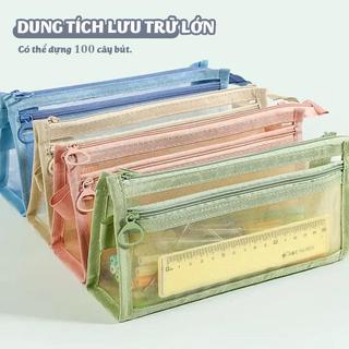 Túi Lưới Đựng Bút Đơn Giản, Túi Đựng Bút Dễ Thương Cho Học Sinh Trong Suốt Nhiều Ngăn
