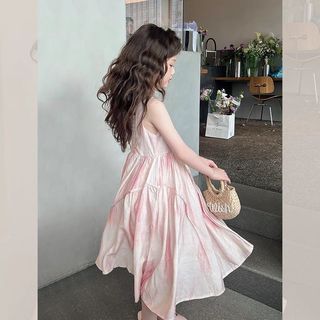 Váy bé gái màu loang pastel – dáng xòe công chúa sát nách phong cách Hàn mặc hè