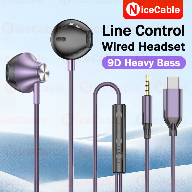 Âm Thanh Bass Nặng Âm Thanh Tai Nghe Loại C / 3.5MM Jack Line Điều Khiển Tai Nghe Có Dây Khử Tiếng Ồn Tai Nghe In-Ear Có Mic HD