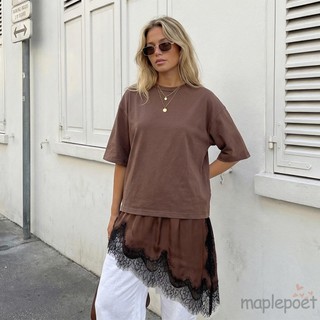 MAPLEPOET - Áo dài tay 3/4 ren chắp vá, cổ tròn, form rộng