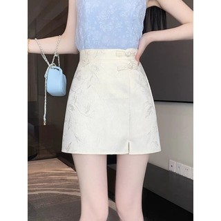 Váy ngắn jacquard kiểu Trung Hoa có cài nút dành cho nữ, mẫu mới mùa hè, cực kỳ nữ tính thanh lịch