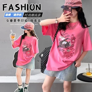 Áo thun ngắn tay dáng rộng thời trang bé gái mùa hè 2026 Phong cách mới cho trẻ em Hoạt hình Graffiti hàng đầu