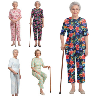 Yhong Phụ Nữ Người Cao Tuổi Điều Dưỡng In Hoa Jumpsuit Tay Ngắn Lưng Dây Kéo Lounging-phong Cách Chống Dải Áo Liền Quần Thích Ứng Cho Bệnh Alzheimer Nhu Cầu Đặc Biệt
