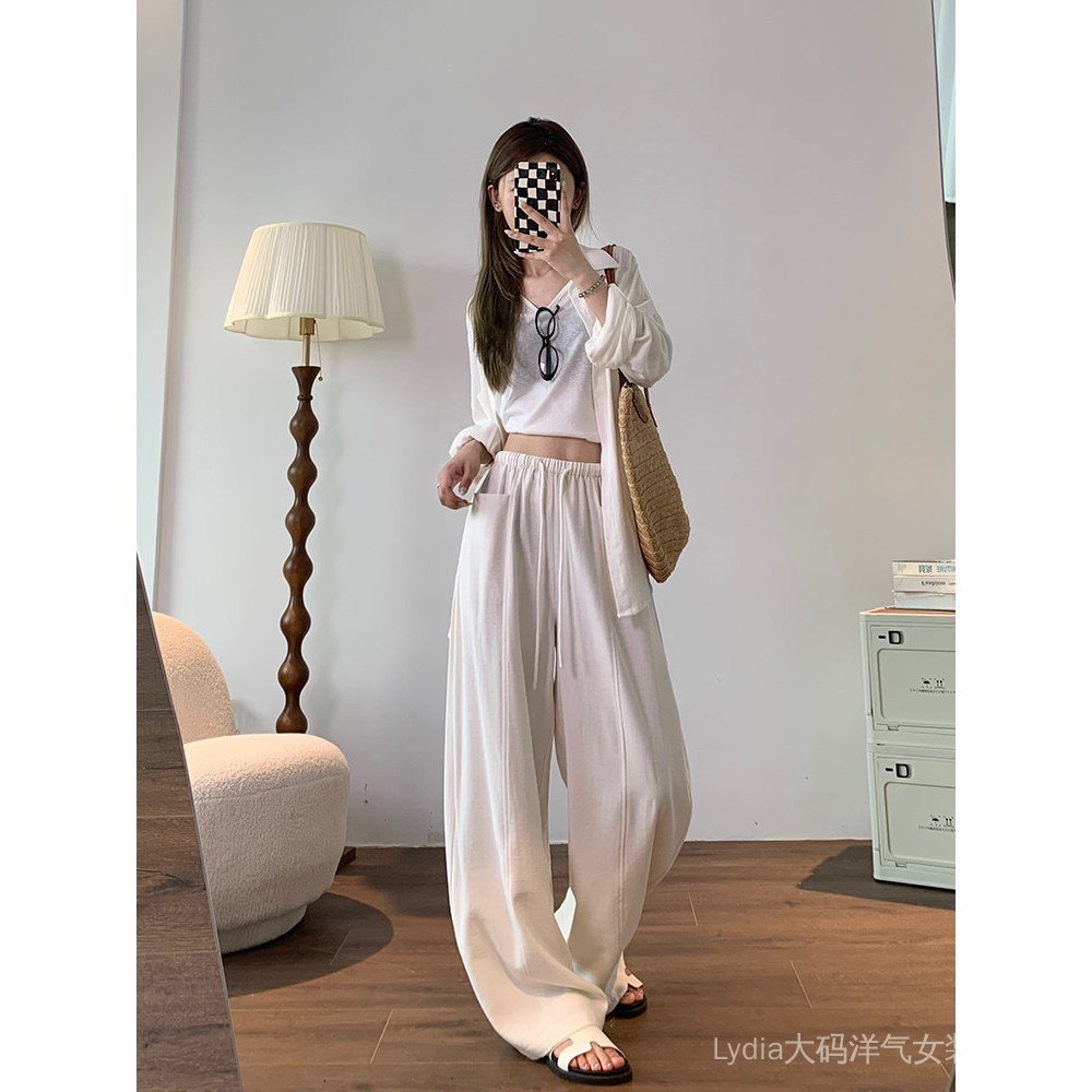 <![Giảm giá 10%] Quần ống rộng phong cách hè, chất liệu mỏng, dáng drape thẳng, thiết kế cao eo, phù hợp thời trang nữ