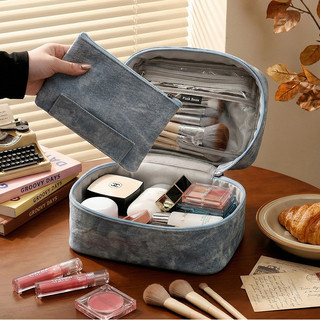 Túi mỹ phẩm họa tiết Denim đôi phong cách mới, túi du lịch di động dung tích lớn, túi vệ sinh C05