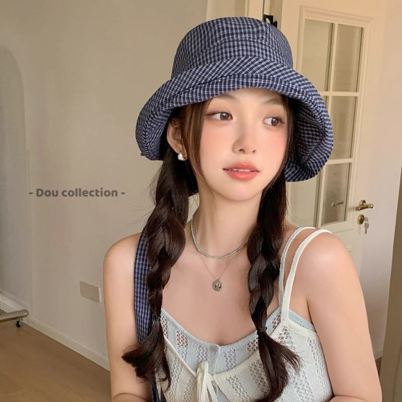 Mũ Bucket Kẻ Caro Retro RICHOUSE Phối Nơ Xinh Xắn Phong Cách Tiểu Thư Thời Trang Mùa Hè