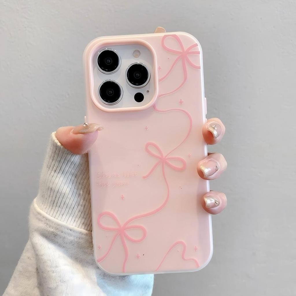 Ốp lưng Iphone Cảm giác da chống rơi đáng yêu nơ cho iPhone 16 15 11 12 13 14  pro max plus 7 xr xs