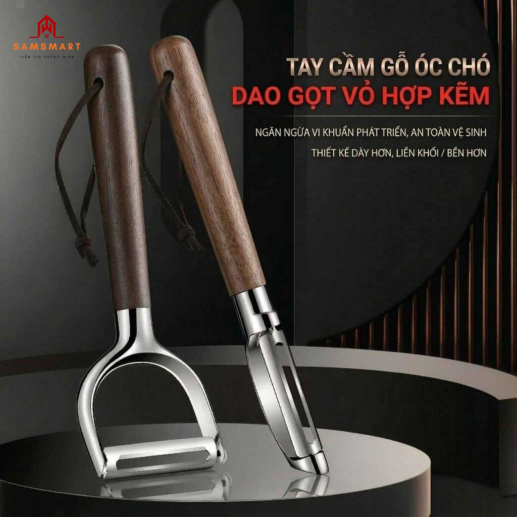 Dao Gọt Vỏ Trái Cây Củ Quả Inox Cao Cấp – Cán Gỗ Óc Chó Nạo, Bào Sắc Bén, Bền Bỉ