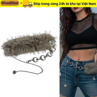 Thắt lưngpunk với thiết kế mặt trăng và ngôi sao bằng lông thú giả và dây kim loại - Style cổ điển Y2K