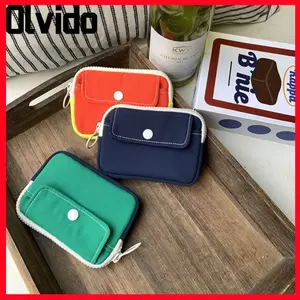 Ví đựng tiền mặt OLVIDO, Ví đựng tiền xu nhẹ Mini, Túi đựng tai nghe màu trơn bằng vải Canvas thời trang dành cho nữ