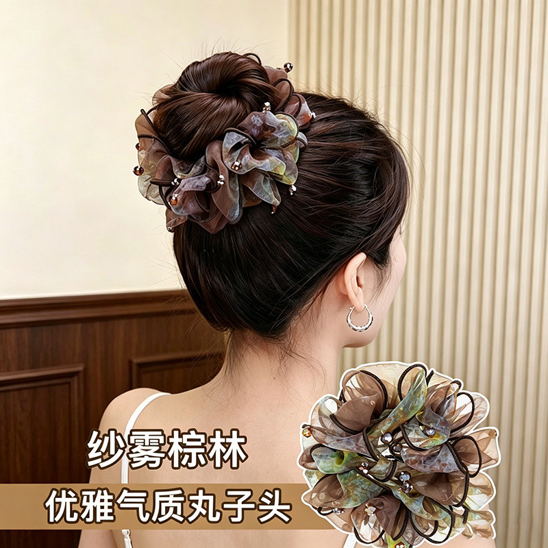 Scrunchy Dây Buộc Tóc Phong Cách Mới 2026 - Hoạ Tiết Hoa, Thích Hợp Cho Styling Tóc và Đeo Làm Mũ Đội Đầu