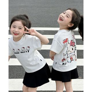 Áo thun cho bé gái – Cotton in hình Kitty dễ thương, phong cách Hàn Quốc mùa hè