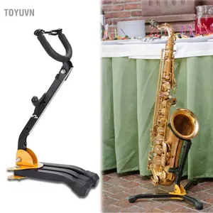 Toyuvn Kim loại có thể gập lại có thể điều chỉnh được Alto Tenor Saxophone Tripod Stand chắc chắn Nhẹ Dễ dàng mang theo Màu đen