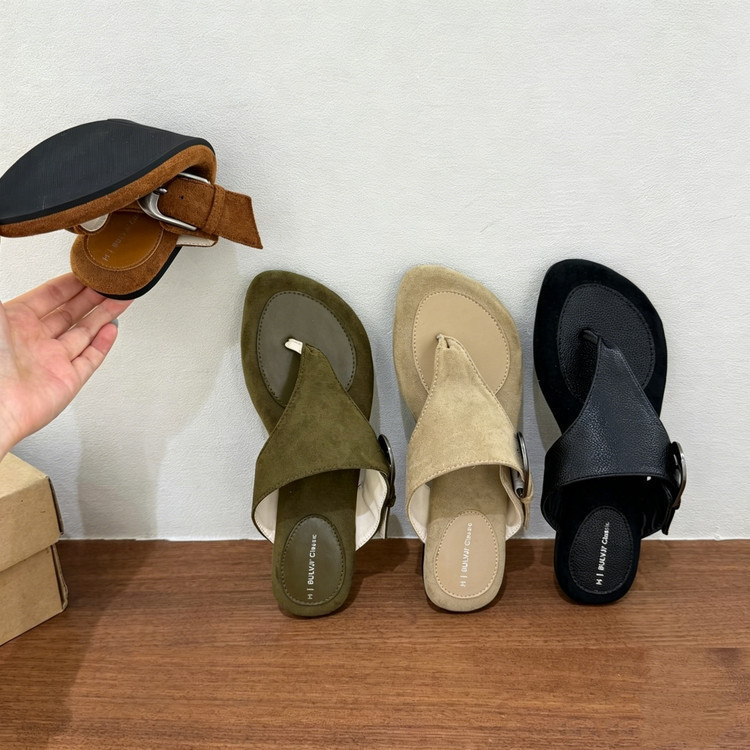 Phong Cách Hàn Quốc Thời Trang Mũi Tròn Thấp Gót Hàng Ngày Mặc Ngoài Trời Dép PU Chống Trơn Trượt Chống Mài Mòn Niche Tính Khí Phẳng