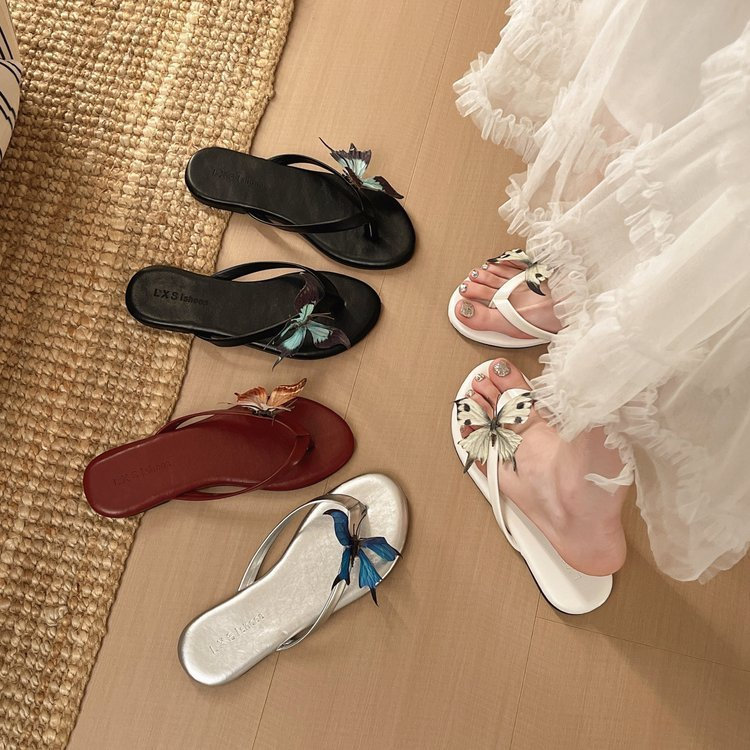Mùa hè Phong cách Hàn Quốc Phong cách mới Dép xỏ ngón Nữ Mặc bên ngoài Đế mềm Chống trượt Chống mài mòn Mềm mại Thoải mái Dép đi biển Nhà máy Giá sỉ