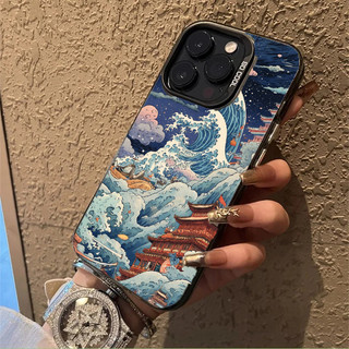 Ốp điện thoại Cho Samsung Galaxy A57 A37 A17 A07 A16 A36 A56 A26 A06 A55 A54 A15 Cover Nhật Bản Ukiyo-e Ocean Waves Laser Cứng IMD Mạ Điện Mặt Sau Bảo Vệ