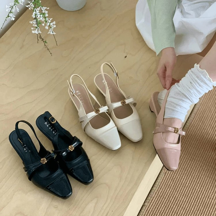 Mùa Xuân Phong Cách Mới Pháp Camellia Vuông Ngón Chân Nông Miệng Mary Jane Giày PU Thời Trang Mặc Ngoài Trời Một Dòng Khóa Dây Giày Nhà Máy Giá Bán Buôn