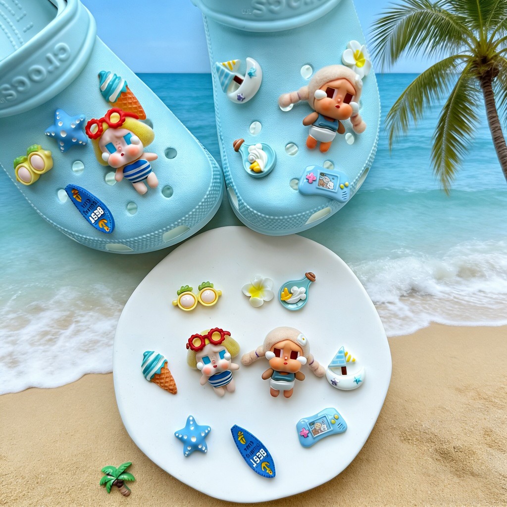 Phụ kiện giày lỗ Pop Mart hoa đi biển, có thể tháo rời, phù hợp cho cá Crocs, Busch, Zhibixing