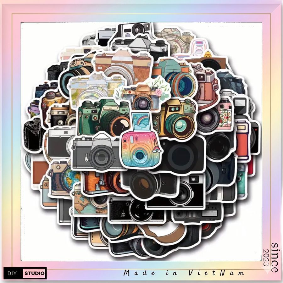 100 sticker máy ảnh cute trang trí máy ảnh balo laptop điện thoại . Trang trí studio