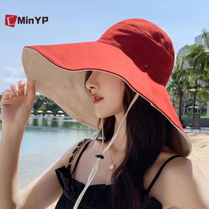CMinYP - Mũ rộng vành chống nắng cho nữ với khả năng bảo vệ UV, phù hợp cho những chuyến đi dài và đi biển, làm từ chất liệu cotton thoáng khí.