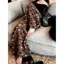 Quần thể thao nữ chấm bi màu nâu, dáng ôm, ống rộng cao cấp