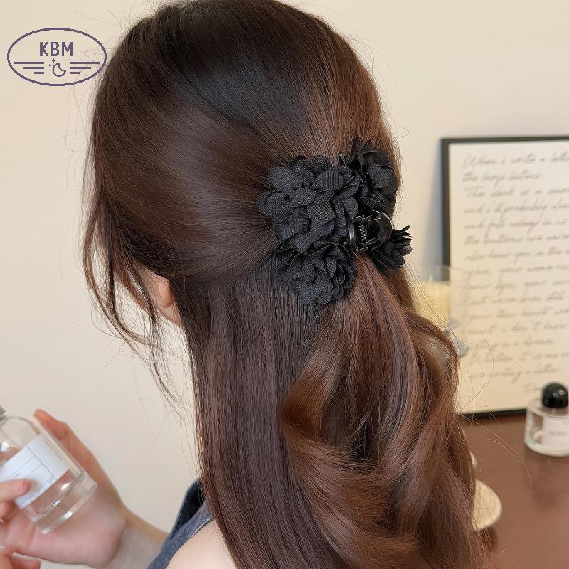 Kẹp Tóc Thanh Lịch Hình Đuôi Ngựa, Vải Thời Trang Họa Tiết Hoa Hồng - Phụ Kiện Tóc Sang Trọng FSSG