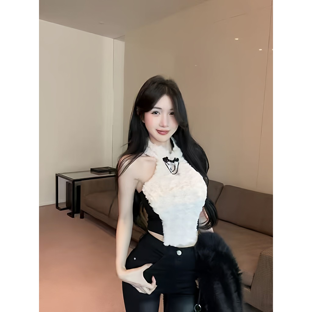 Áo Vest dây lông thú dành cho nữ có đệm ngực đáy nhiệt
