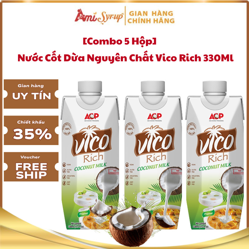 [Giá Sỉ] Nước Cốt Dừa Nguyên Chất Vico Rich 330Ml, Hương Vị Thơm Ngon Đậm Đà Béo Ngậy
