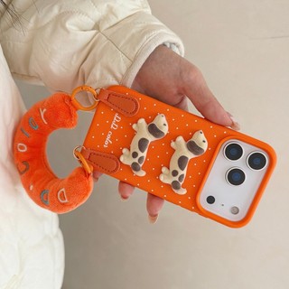 Phim hoạt hình dễ thương 3D Spotted Dog Wave Point Da PU Sang trọng Wrsit Dây đeo điện thoại cho iPhone 17Promax 17Pro 12 13 14 15 16 Pro Max 11 Vỏ điện thoại di động mềm chống sốc cho nữ