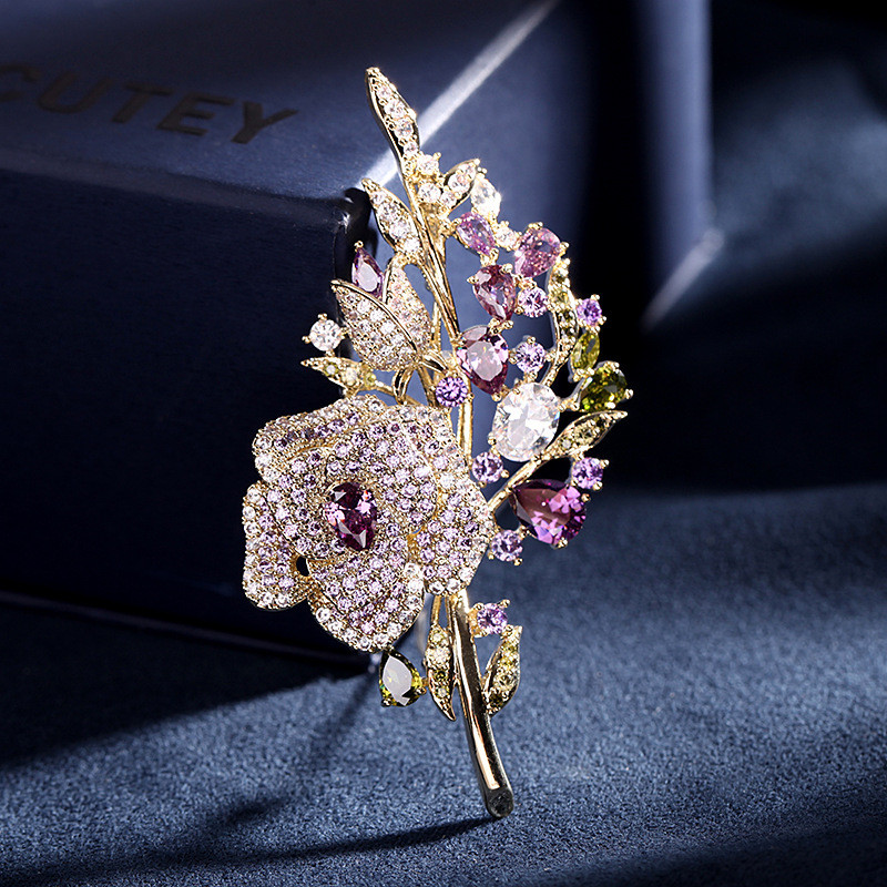 Trâm cài Zircon hoa đầy màu sắc thanh lịch dành cho nữ