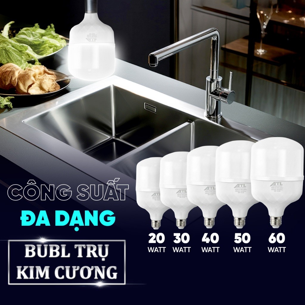 Combo 10 bóng đèn led ATL trụ kim cương 20W,30W,40W, đèn LED siêu sáng,tiết kiệm điện,ánh sáng trắng