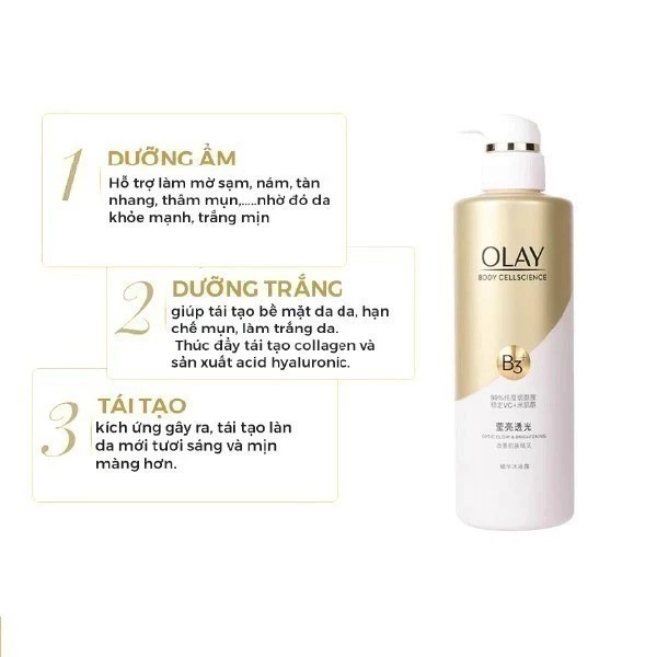 Sữa dưỡng thể, Sữa tắm OLAY B3 Whitening Body Lotion Vitamin C +Niacinamide dưỡng ẩm, dưỡng trắng cho làn da mịn màng