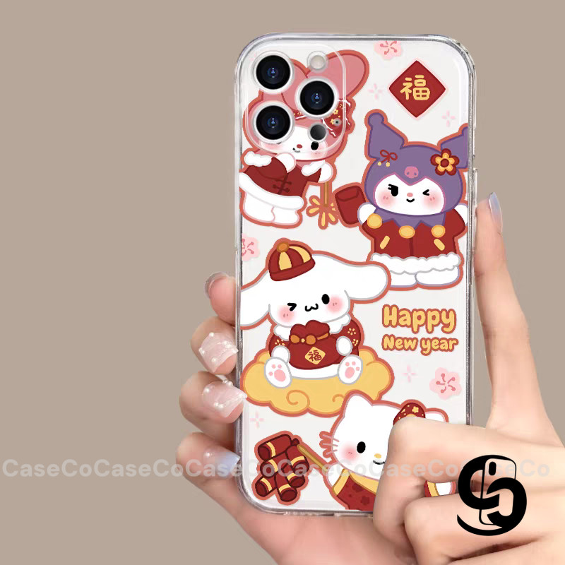 Vỏ Cho IPhone 12 13 17 16 11 14 15 Pro Max 8 14 15 16 7 Plus X XR XS Max Air SE 2020 Chú mèo dễ thương đón năm mới