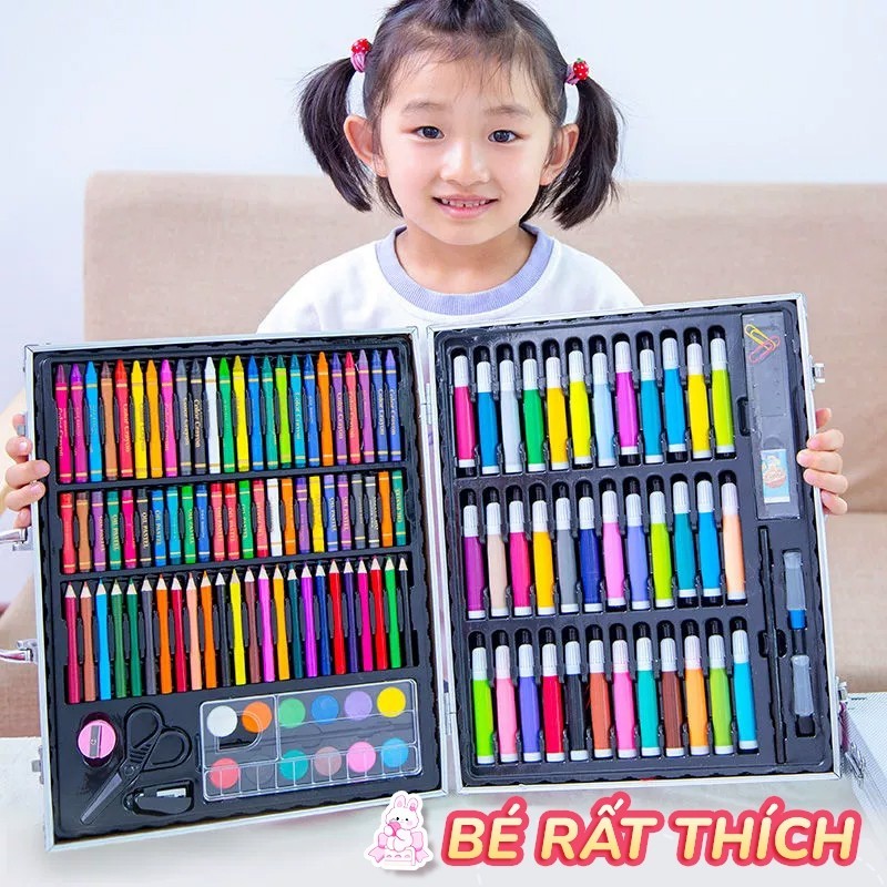 Bộ bút màu nước đầy màu sắc cho việc học tập, bộ 150 cây bút chì màu và dụng cụ vẽ tranh an toàn, thích hợp cho mẫu giáo