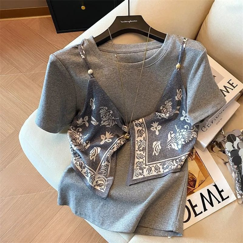 Milyfashion Áo Hai Mảnh Màu Sắc Tương Phản, Khâu Giả, Tay Ngắn, Size Lớn - Thời Trang Cho Nữ