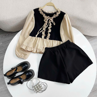 Bộ Đồ Bigsize Nữ Áo Kiểu Babydoll Tay Dài Phối Bèo Tiểu Thư Kèm Quần Đùi Trẻ Trung A336+Q500