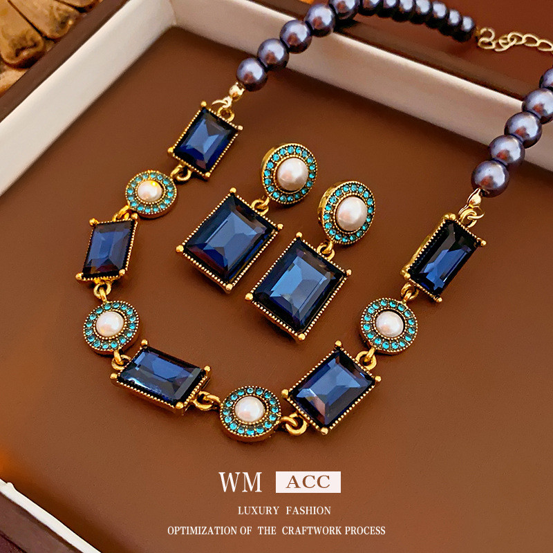 Bộ kim cương đen cổ điển Vòng cổ nữ vuông Zircon